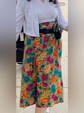 Vintage Carole Little Petites Floral Multi-Color Maxi Skirt wearable Art size 8
